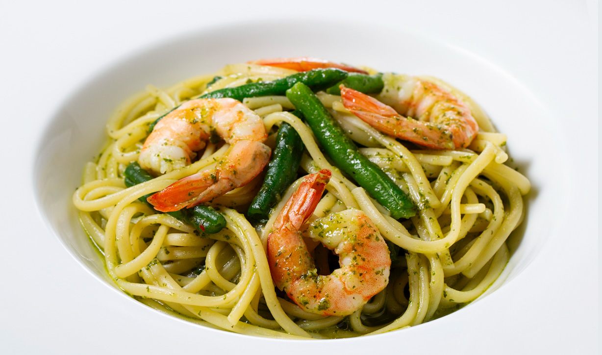 エビとインゲンのジェノベーゼパスタ